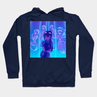 Neon, Anime, Mermaid, Girls, Digital Painting Hoodie